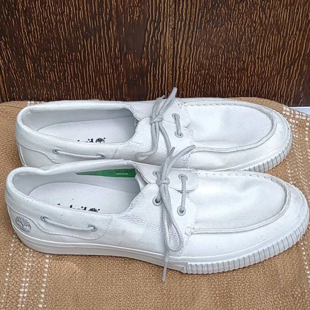 Timberland Mylo Bay White Low Top Lace Up Canvas Boat Shoes Men's 10.5